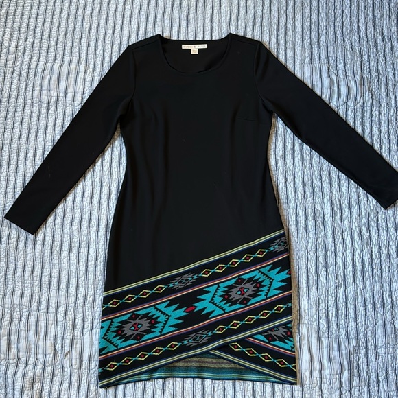 Boston Proper Sweater Knit Sheath Dress Long sleeve Aztec Tribal print size 4 - Picture 2 of 14